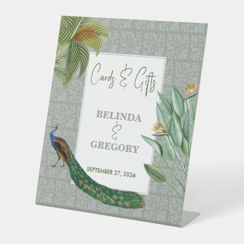 Peacock Tropical Greenery Wedding Cards Gifts Sign