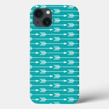 Peacock Turquoise Arrows Pattern Iphone 13 Case by heartlockedcases at Zazzle
