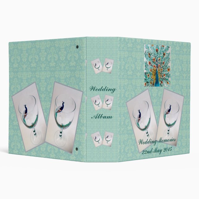Peacock Turquoise Wedding Personalized 3 Ring Binder (Background)