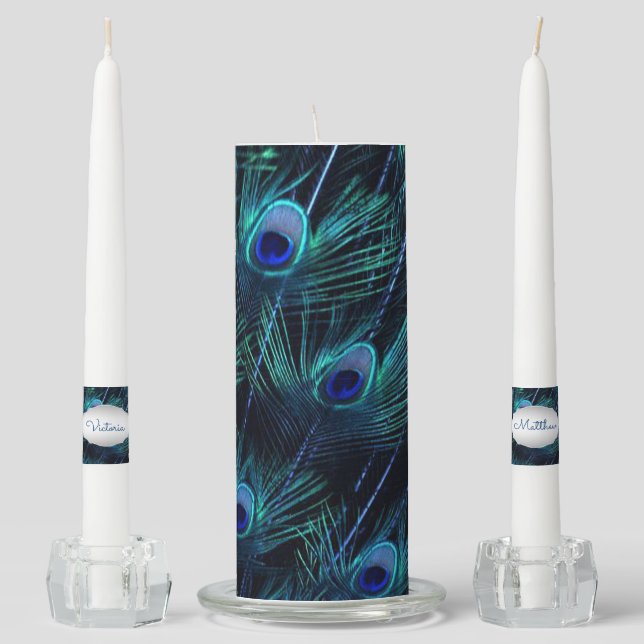 Peacock Unity Candle Set (Front)