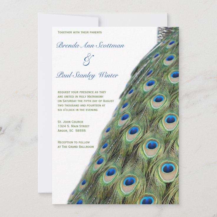 Peacock Vertical Wedding Invitation 