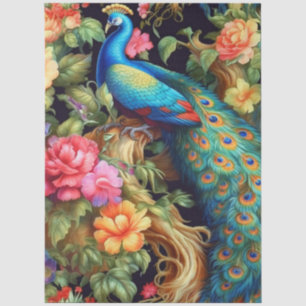 Peacock Vibrant Colorful Floral Decoupage Tissue Paper
