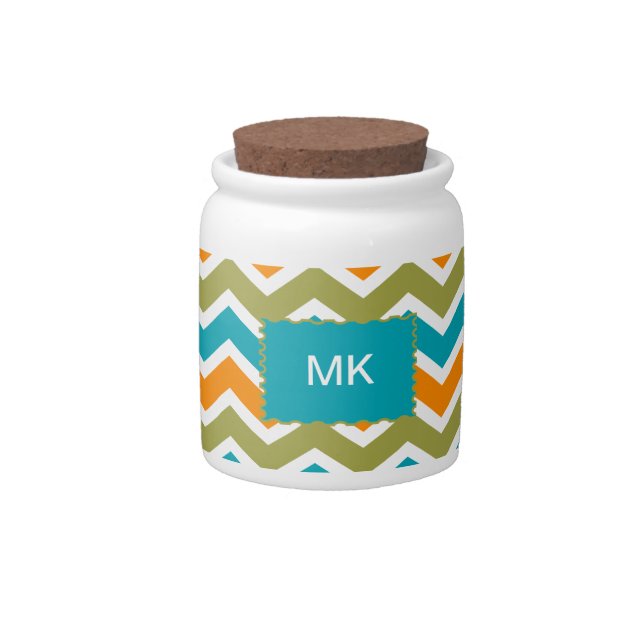 Peacock Vibrant Tribal Zigzag Candy Jar (Front)