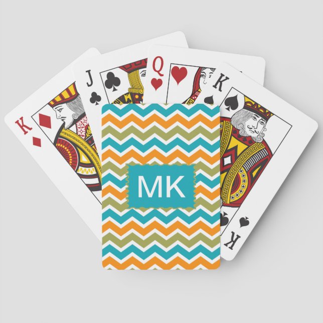 Peacock Vibrant Tribal Zigzag Poker Cards (Back)