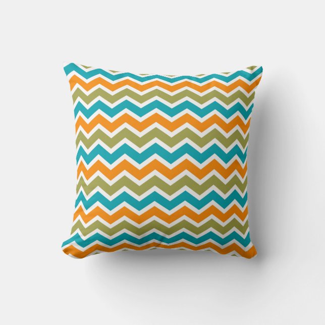 Peacock Vibrant Tribal Zigzag Throw Pillow (Front)