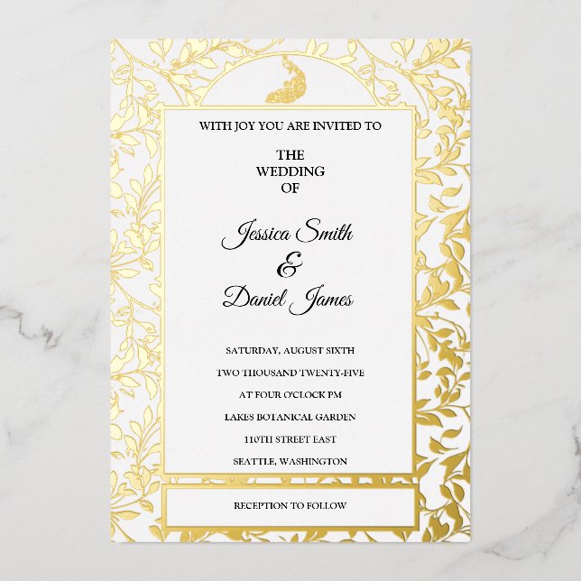 Peacock Vine Wedding  Foil Invitation (Front)