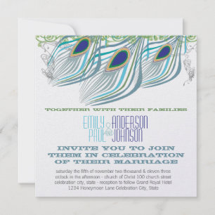 Peacock Vintage 3 Feathers Invitation
