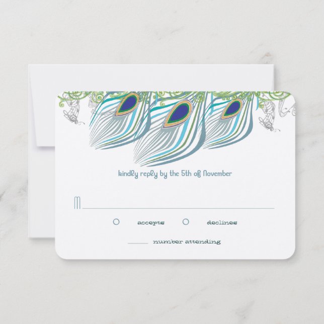 Peacock Vintage 3 Feathers Thank You RSVP Card (Back)
