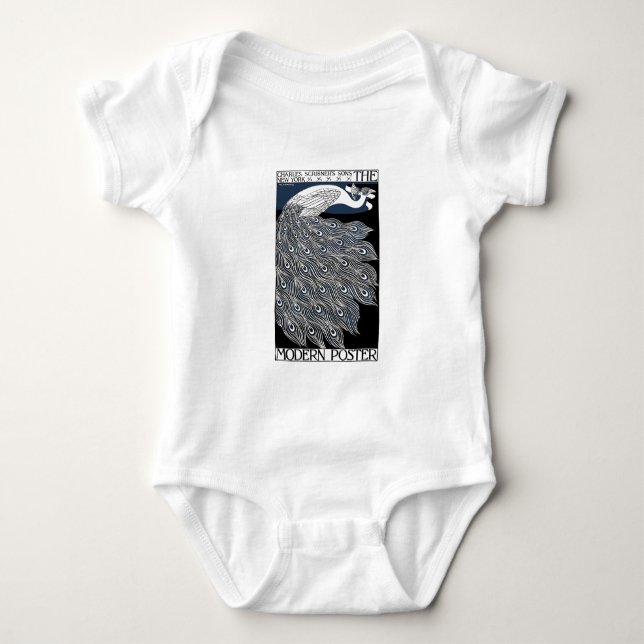 Peacock Vintage Blue Art Nouveau Art Baby Bodysuit (Front)
