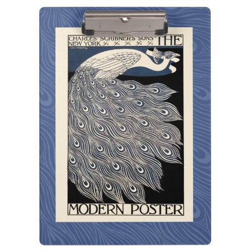 Peacock Vintage Blue Art Nouveau Art Clipboard