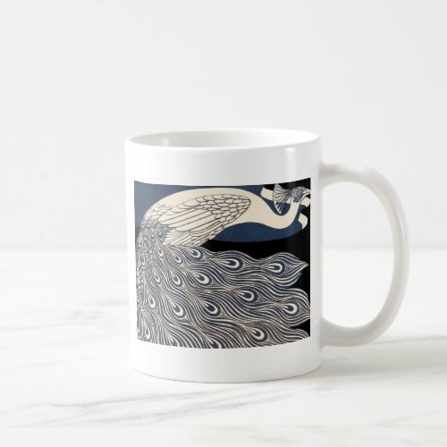 Peacock Vintage Blue Art Nouveau Art Coffee Mug