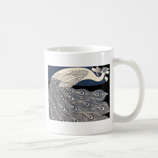 Peacock Vintage Blue Art Nouveau Art Coffee Mug (Right)