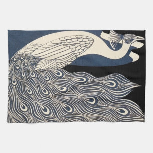 Peacock Vintage Blue Art Nouveau Art Kitchen Towel