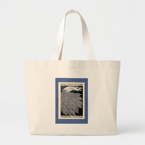 Peacock Vintage Blue Art Nouveau Art Large Tote Bag