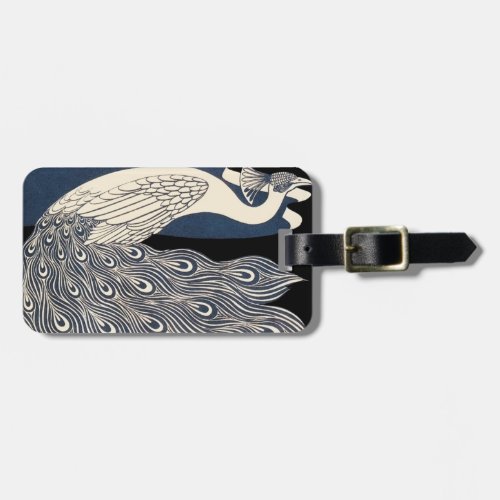 Peacock Vintage Blue Art Nouveau Art Luggage Tag