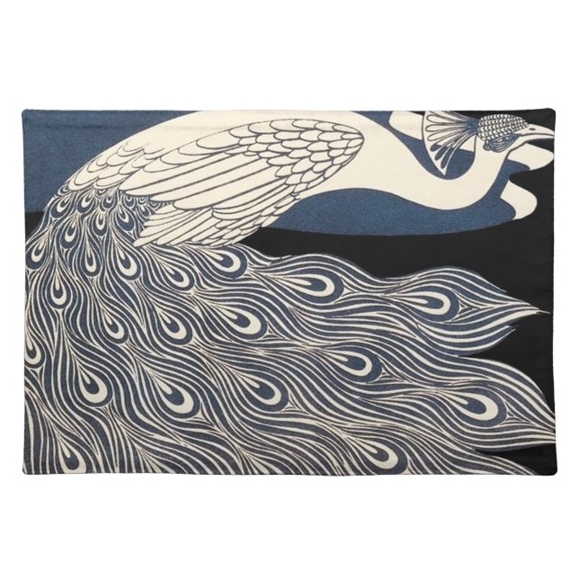 Peacock Vintage Blue Art Nouveau Art Placemat (Front)