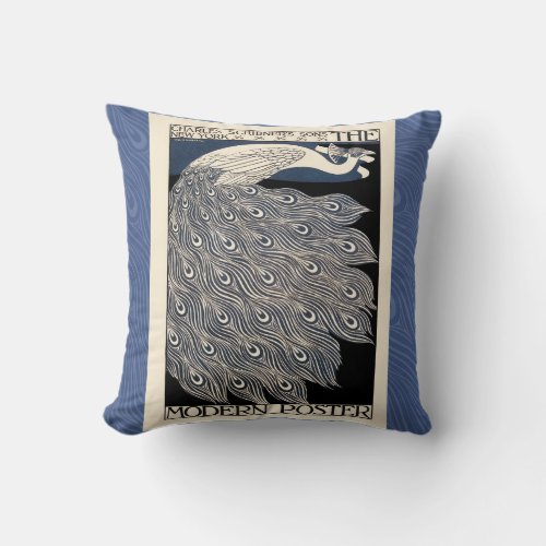 Peacock Vintage Blue Art Nouveau Art Throw Pillow