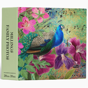 Peacock Vintage Blue Green Gold Family Photo 3 Ring Binder