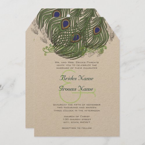 Peacock Vintage Feathers Invitation