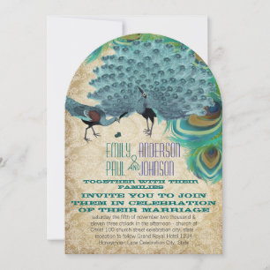 Peacock Vintage  Feathers with Peacocks Invitation