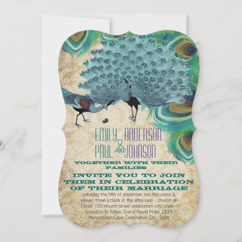 Peacock Vintage  Feathers with Peacocks Invitation