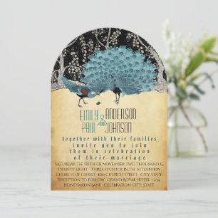 Peacock Vintage Feathers with Peacocks Invitation