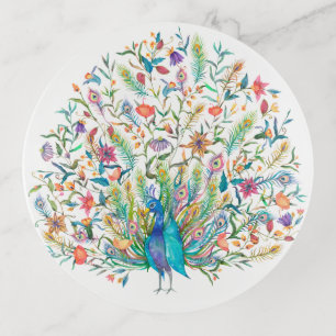 Peacock Vintage Illustration Trinket Tray