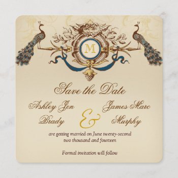Peacock Vintage Save The Date Cards by WeddingCentre at Zazzle