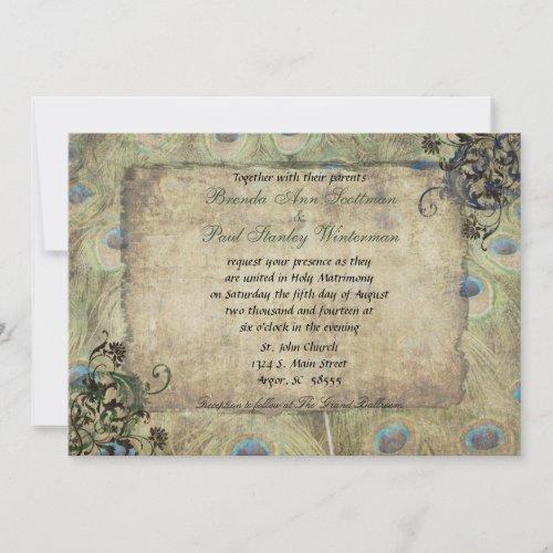 Peacock Vintage Wedding Invitation