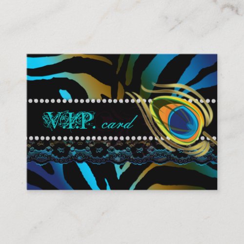 Peacock VIP Card Lace Zebra Blue Gold Business Card