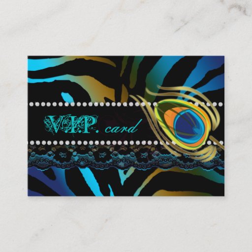 Customizable Peacock VIP Card Lace Zebra Blue Gold Business Card