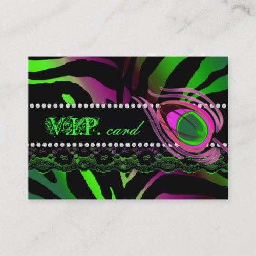 Peacock VIP Card Lace Zebra Lime Pink Business Cards