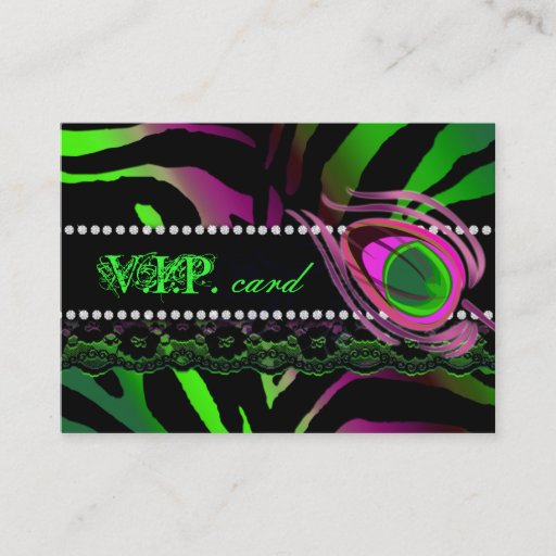 Customizable Peacock VIP Card Lace Zebra Lime Pink Business Cards