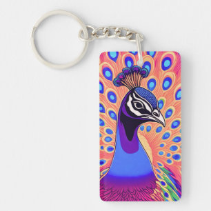 Peacock Watercolor Keychain