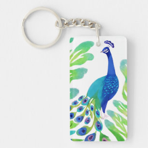 Peacock Watercolor Keychain