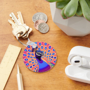 Peacock Watercolor Keychain