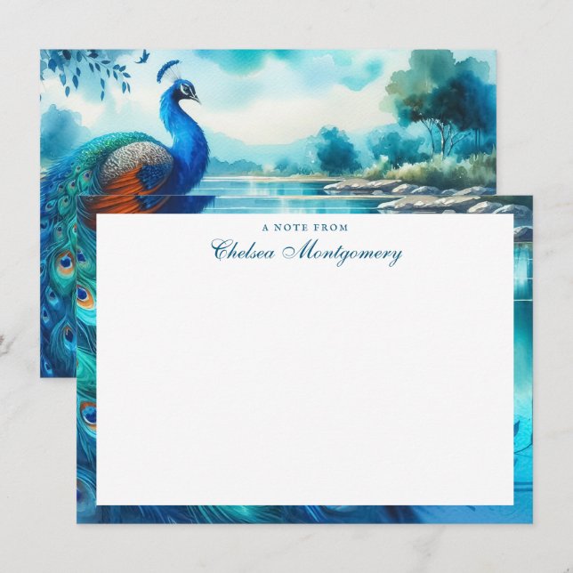 Peacock Watercolor Painting Art Personalized Note Card (Front/Back)