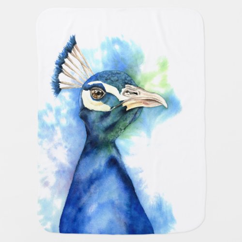 Peacock Watercolor Painting Stroller Blanket