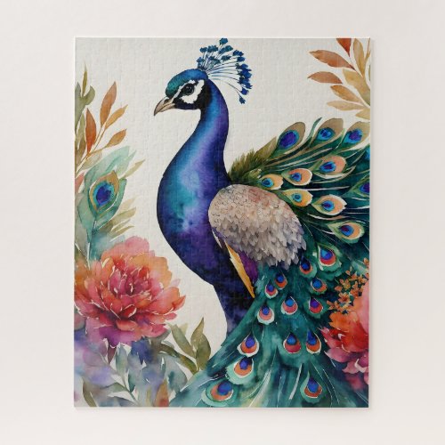 Peacock Watercolor Portrait Jigsaw Puzzle