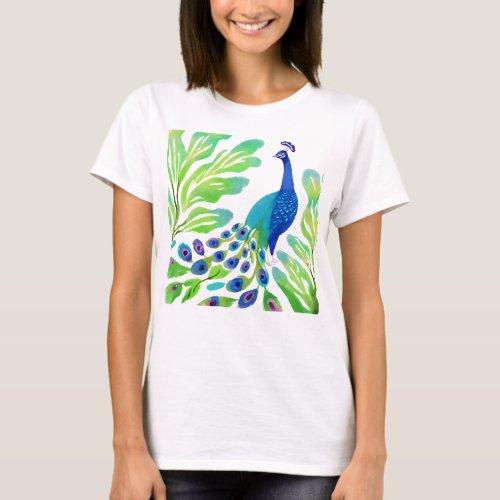 Peacock Watercolor T_Shirt