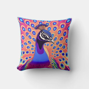 Peacock Watercolor Throw Pillow