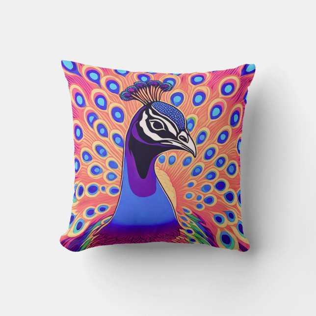 Peacock Watercolor Throw Pillow (Front)