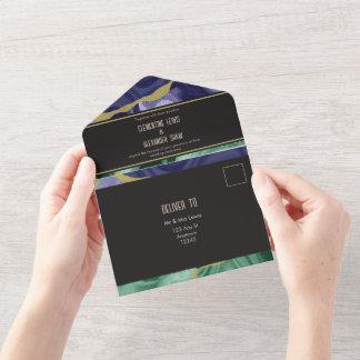 Peacock Watercolour Agate All In One Invitation