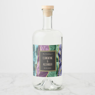 Peacock Watercolour Agate Liquor Bottle Label