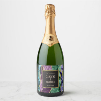 Peacock Watercolour Agate Sparkling Wine Label