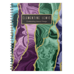 Peacock Watercolour Agate V1 Customizable Notebook