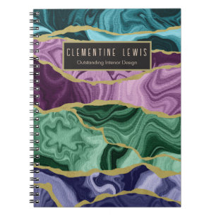 Peacock Watercolour Agate V2 Customizable Notebook