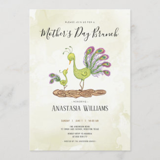 Peacock watercolour mother's day brunch invitation