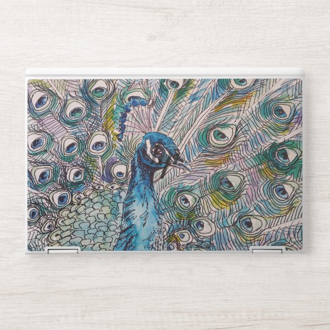 Peacock Watercolour Painting Bird birds Whimsical HP Laptop Skin (Front)