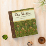 Peacock Wedding Album 3 Ring Binder<br><div class="desc">Keep your wedding memories from Handfasting to the Big Day clean and organized. This lovely album features beautiful green and amber peacock feathers. The edges and spine have faux brown leather with triangular studs. The first letters of "Our Wedding" is in a font with acorn decorations. The name and date...</div>